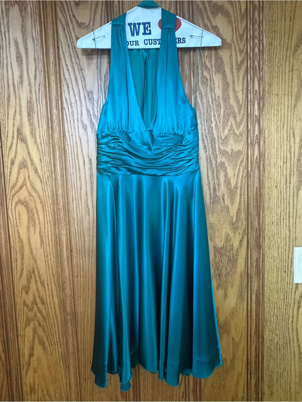 Vintage Y2K-era Papell Boutique teal 100% silk halter midi dress 6P Autumn - Picture 3 of 16